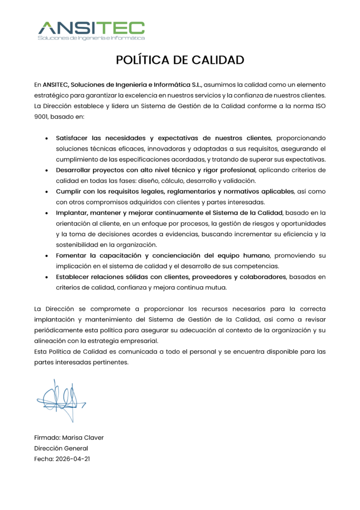 POLÍTICA DE CALIDAD ANSITEC